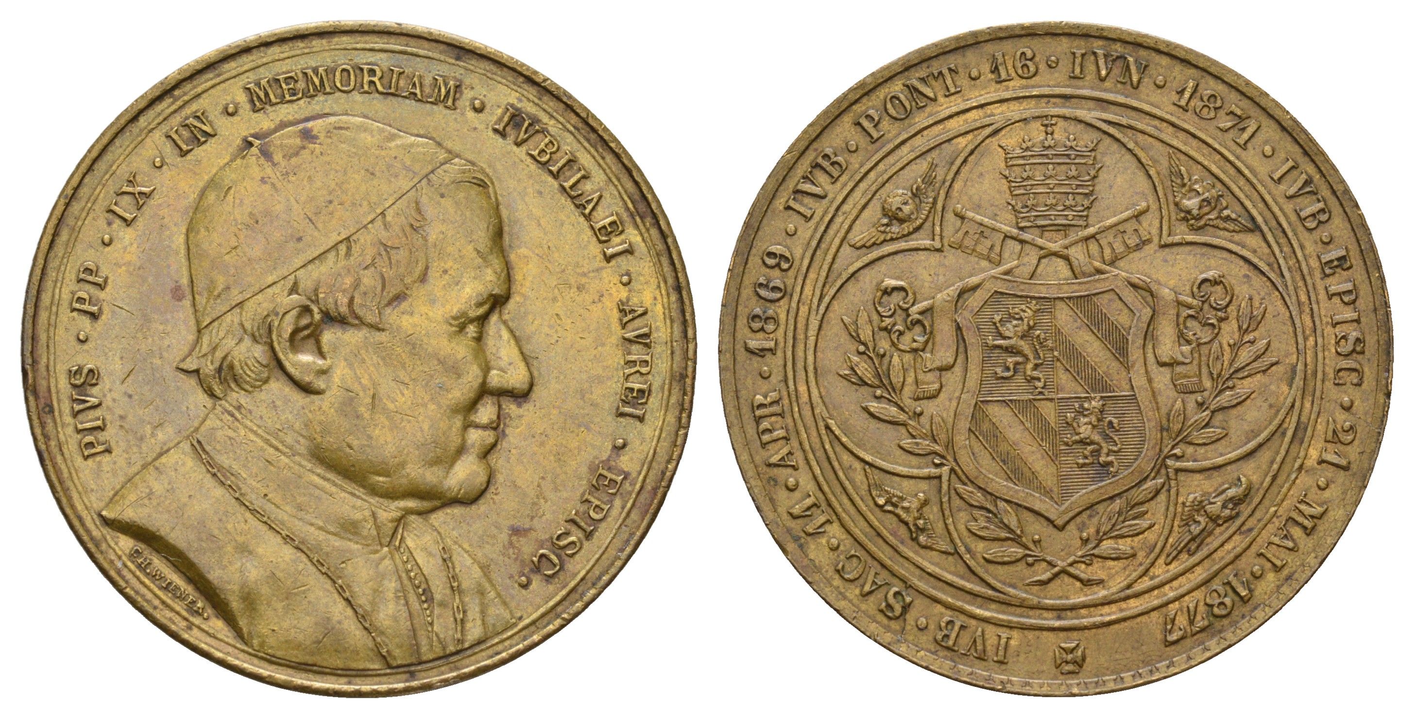 Ватикан медаль в память о Пий IX 1878 диаметр 37,5 мм, вес 25,2 гр латунь 4127-1723