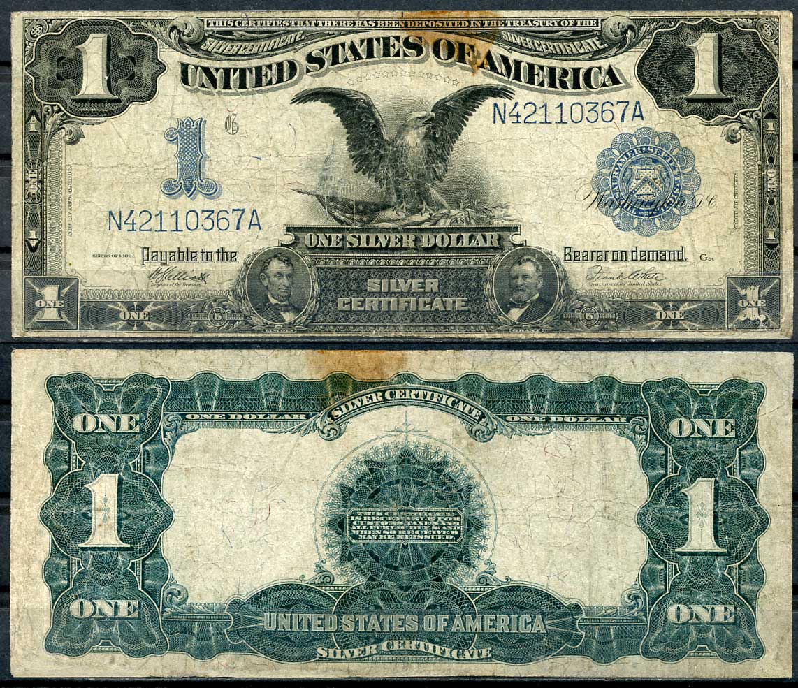 США 1 доллар 1899 серебряный сертификат, голубая серия, орел, подписи Elliott, White Pick 338 c (7)   бумага  000-00-00