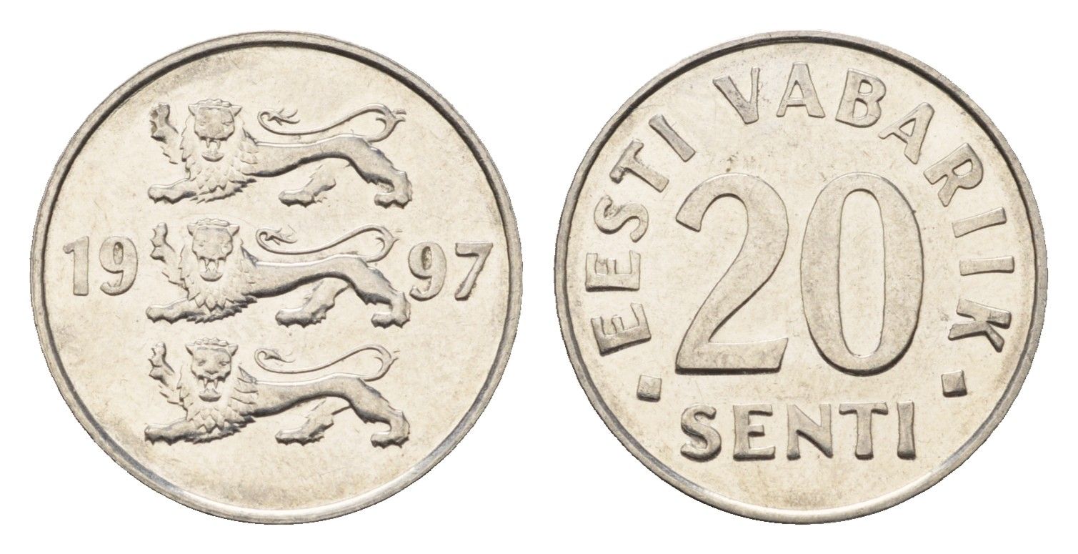 Эстония 20 сентов 1997 KM 23a сталь плакированная никелем UNC 4689-669