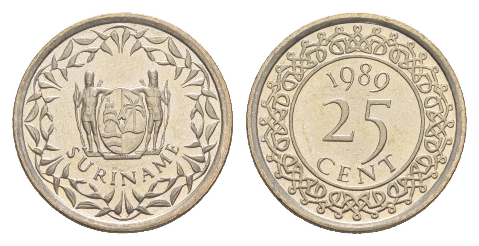 Суринам 25 центов 1989 KM 14a медно-никель UNC 4613-334