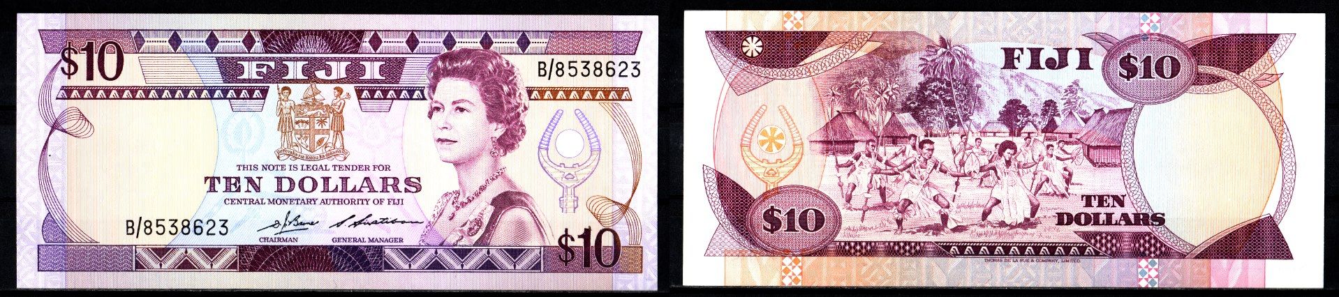 Фиджи 10 долларов ND (1986) Елизавета II (1952-2022) Pick 84 бумага UNC (пресс) 451-1208-3