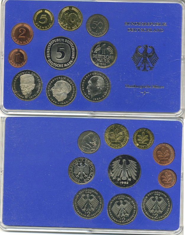 ФРГ государственный набор из 10 монет 1982 J    PROOF  3-5-3-07