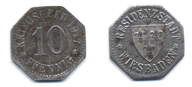 Висбаден 10 пфеннигов 1917 Funck 601.1, Men18 34104.1 железо 29-215