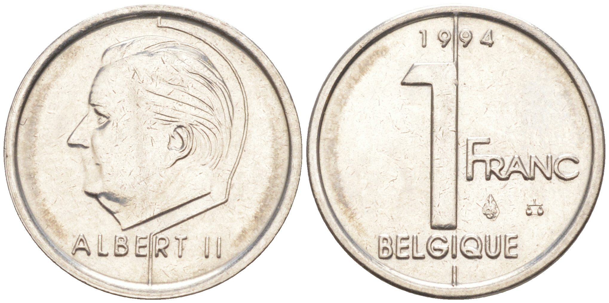 БЕЛЬГИЯ 1 ФРАНК 1994 BELGIQUE, АЛЬБЕРТ II (1993-) KM 187 железо плакированное никелем 187-935