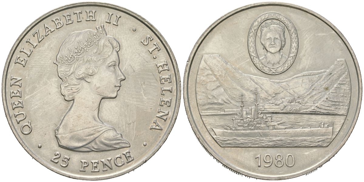 Остров Святой Елены 25 пенсов 1980 80 лет со дня рождения Королевы Матери KM 8 медно-никель BU 00-1067-3-12
