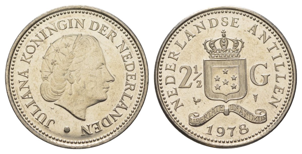 Нидерландские Антильские острова 2 1/2 гульдена 1978 KM 19 никель UNC 4179-232