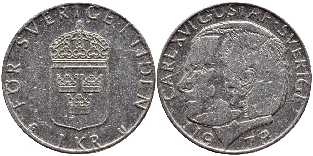 Швеция 1 крона 1978 Карл XVI Густав (1973- ) KM 852 медь плакированная медно-никелем 57-1334