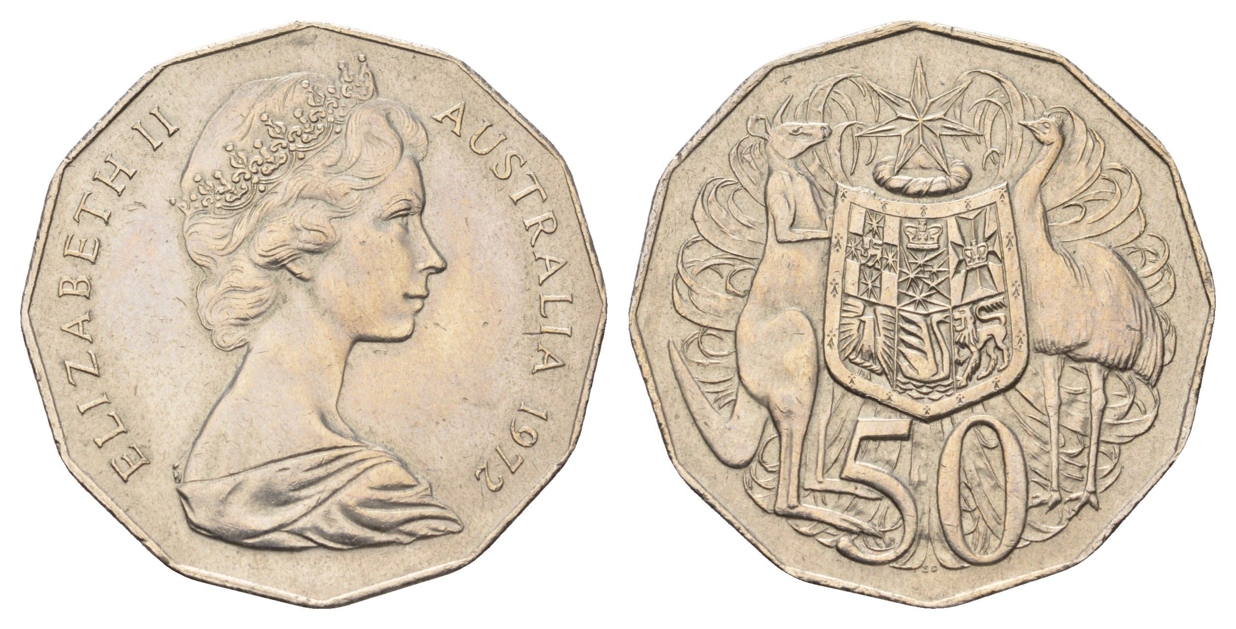 Австралия 50 центов 1972 Елизавета II (1952-2022), герб KM 68 медно-никель aUNC 4672-235