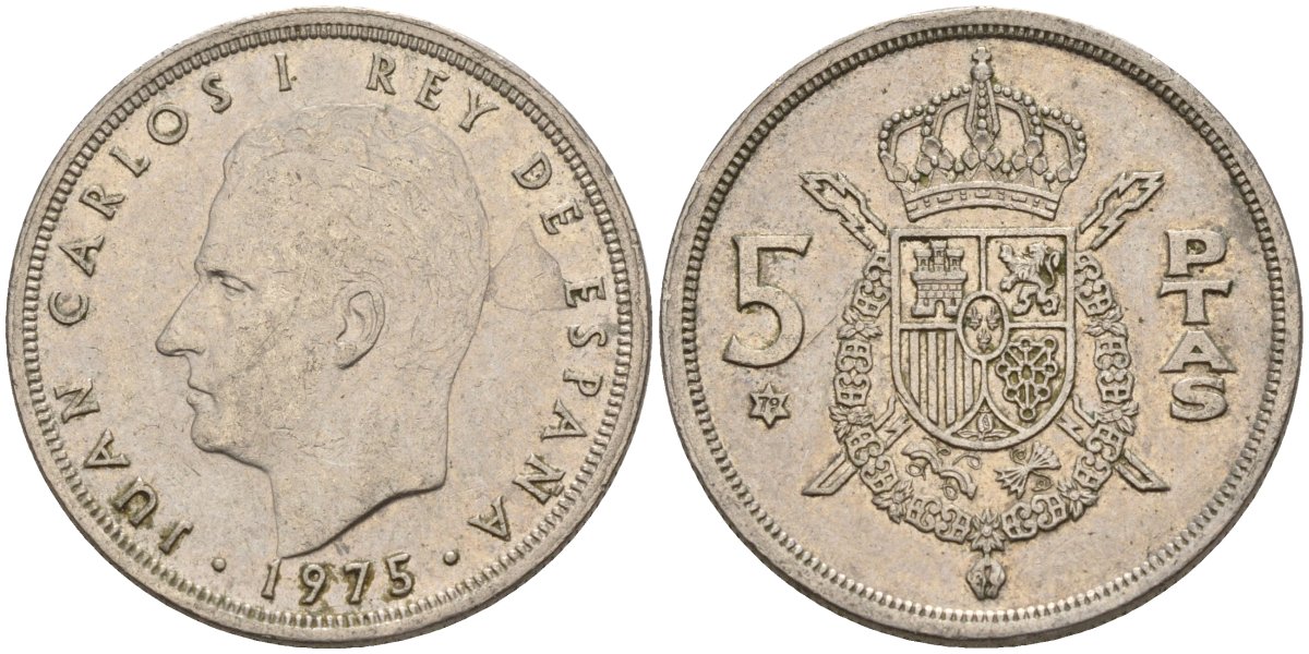 Испания 5 песет 1975 (79) Хуан Карлос I (1975-2014) KM 807 медно-никель 4155-643