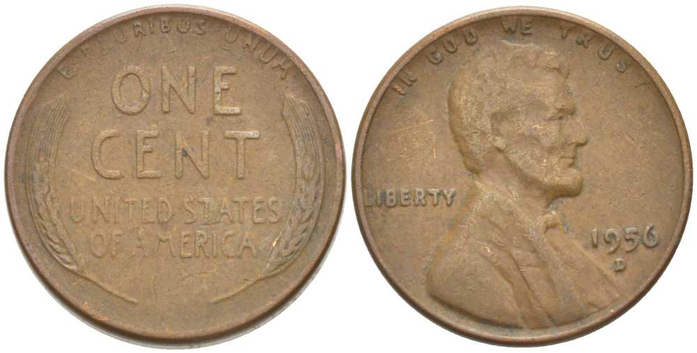США 1 ЦЕНТ 1956 D, ЛИНКОЛЬН KM А132 медь цинк 218-662