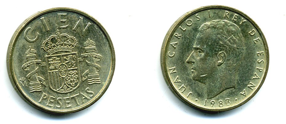 Испания 100 песет 1983 Хуан Карлос I (1975-2014) KM 826 алюминиевая бронза 41-543