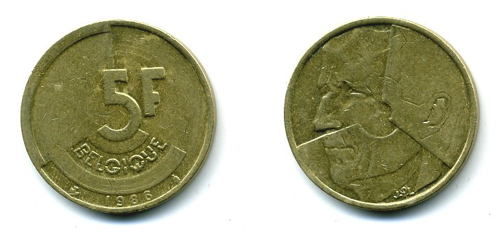 БЕЛЬГИЯ 5 ФРАНКОВ 1986 BELGIQUE KM 163 латунь или алюминевая бронза 25-1544