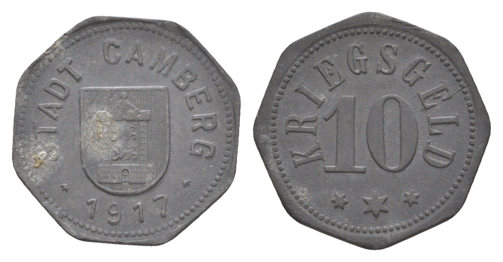 Камберг 10 пфеннигов 1917 Funck 74.2, Men05 4155.2, Men18 5301.2 цинк 4643-955