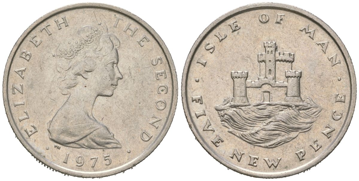 Остров Мэн 5 пенсов 1975 Елизавета II (1952-2022) KM 22 медно-никель 4619-136