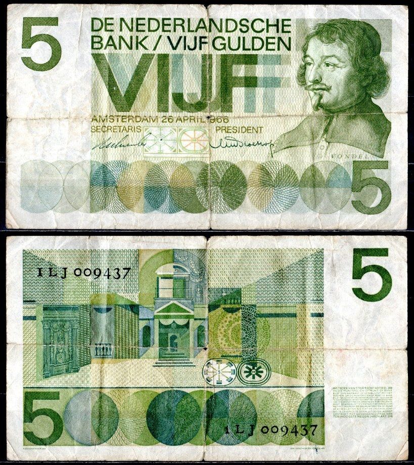 Нидерланды 5 гульденов 1966  Pick 90 a  бумага   7484-3-3-1