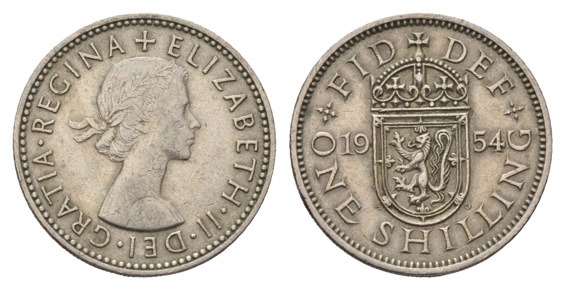 Великобритания 1 шиллинг 1954 Елизавета II (1952-2022), Шотландский герб KM 905, Spink 4148 медно-никель 4695-811