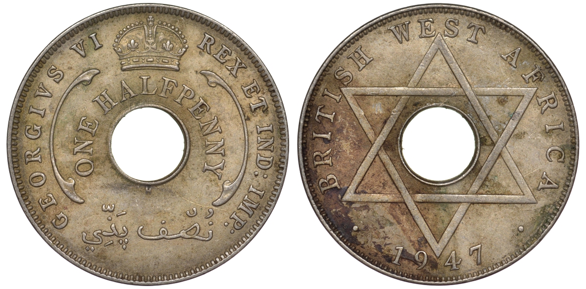 Британская Западная Африка 1/2 пенни 1947 H, Георг VI KM 18 медно-никель 25-2212