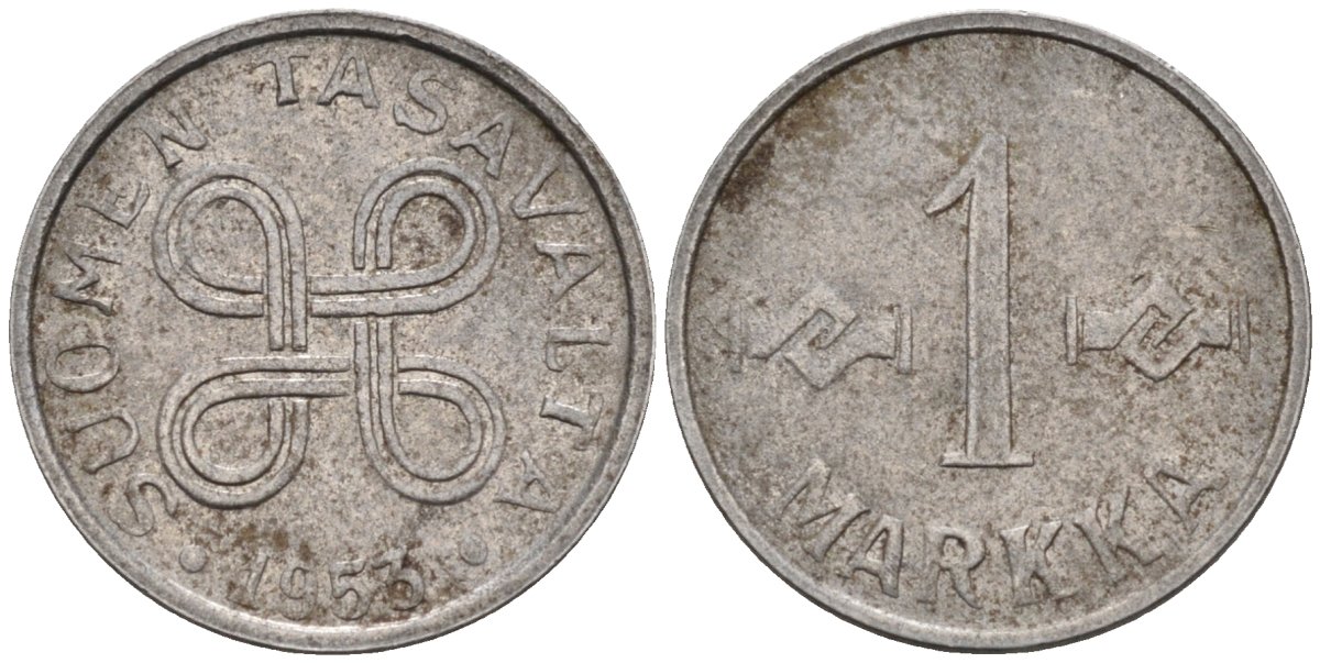 Финляндия 1 марка 1953 KM 38 железо 96-131