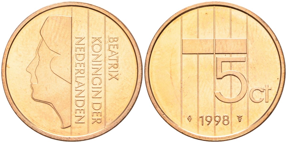 Нидерланды 5 центов 1998 Беатрикс (1980-2013) KM 202 бронза UNC 4116-257