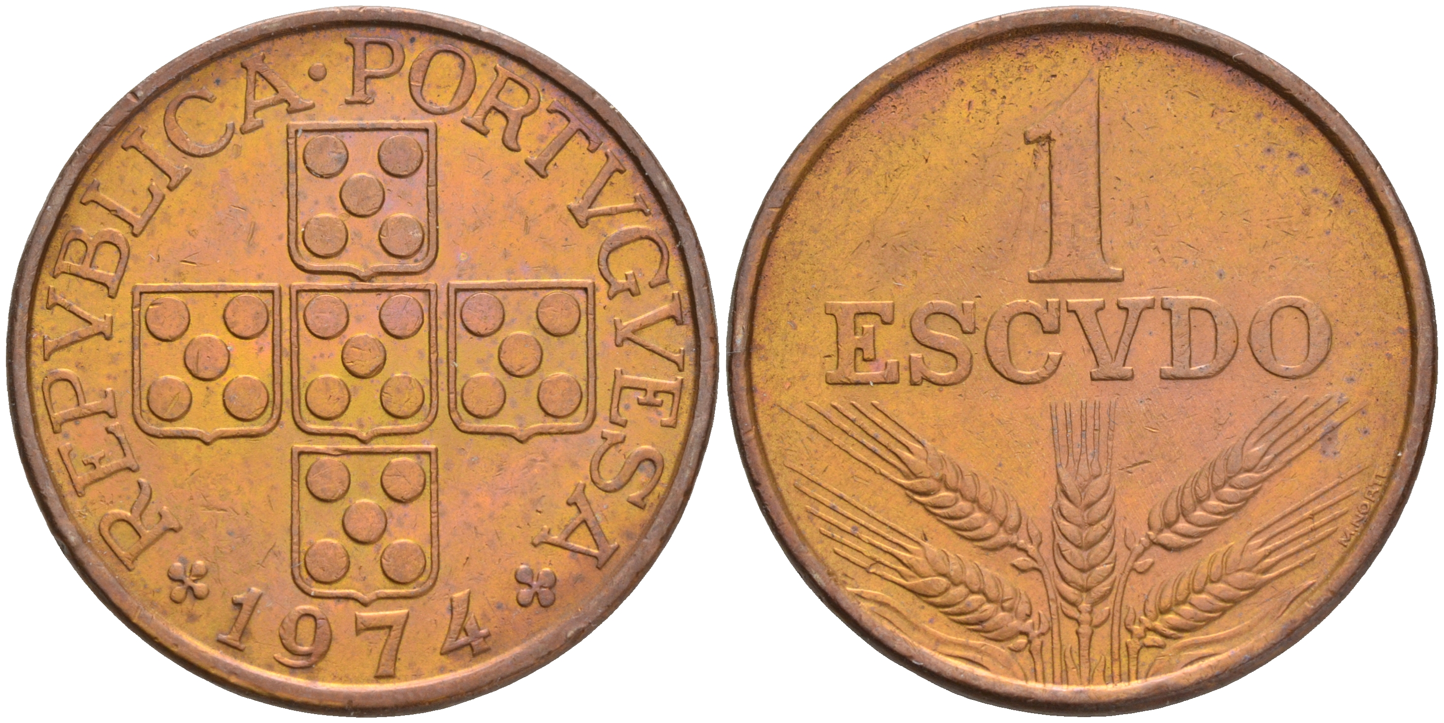 Португалия 1 эскудо 1974 KM 597 бронза 4561-641
