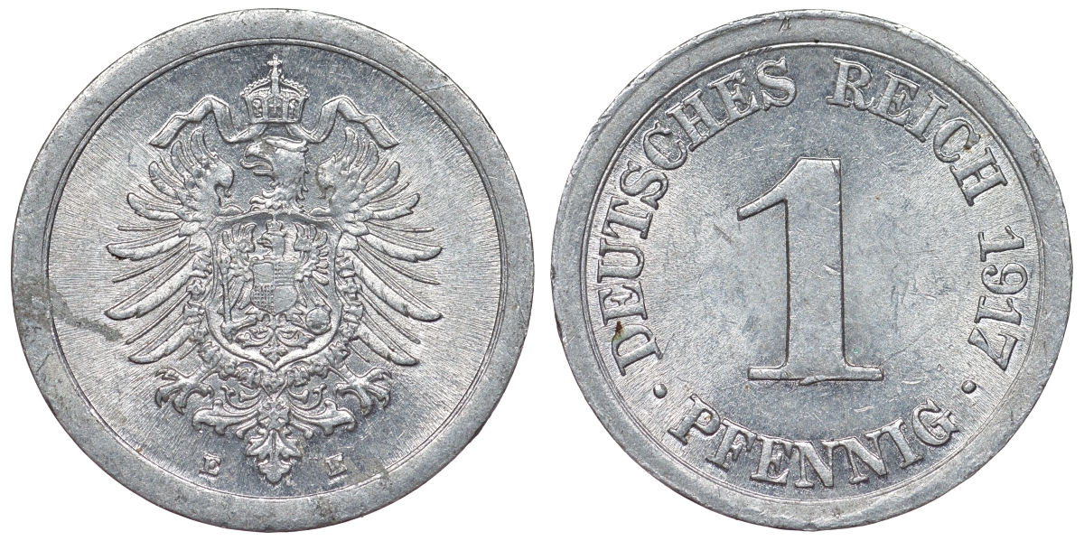 Германия 1 пфенниг 1917 E KM 24, J. 300, Weege 2 алюминий aUNC 71-1043