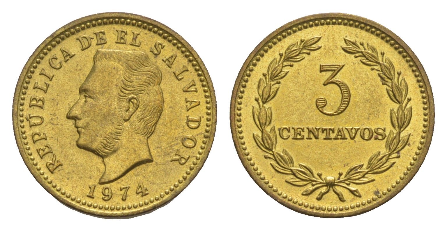 Сальвадор 3 сентаво 1974 KM 148 никель латунь UNC 4644-229