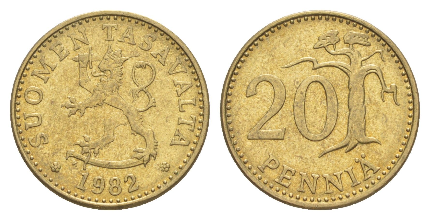Финляндия 20 пенни 1982 KM 47 алюминиевая бронза 4648-431