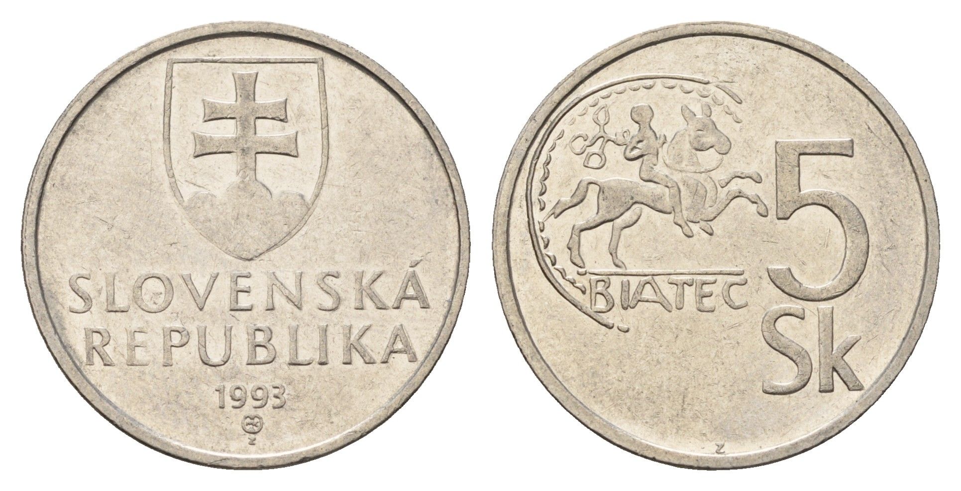 Словакия 5 крон 1993 KM 14 сталь плакированная никелем 4703-653