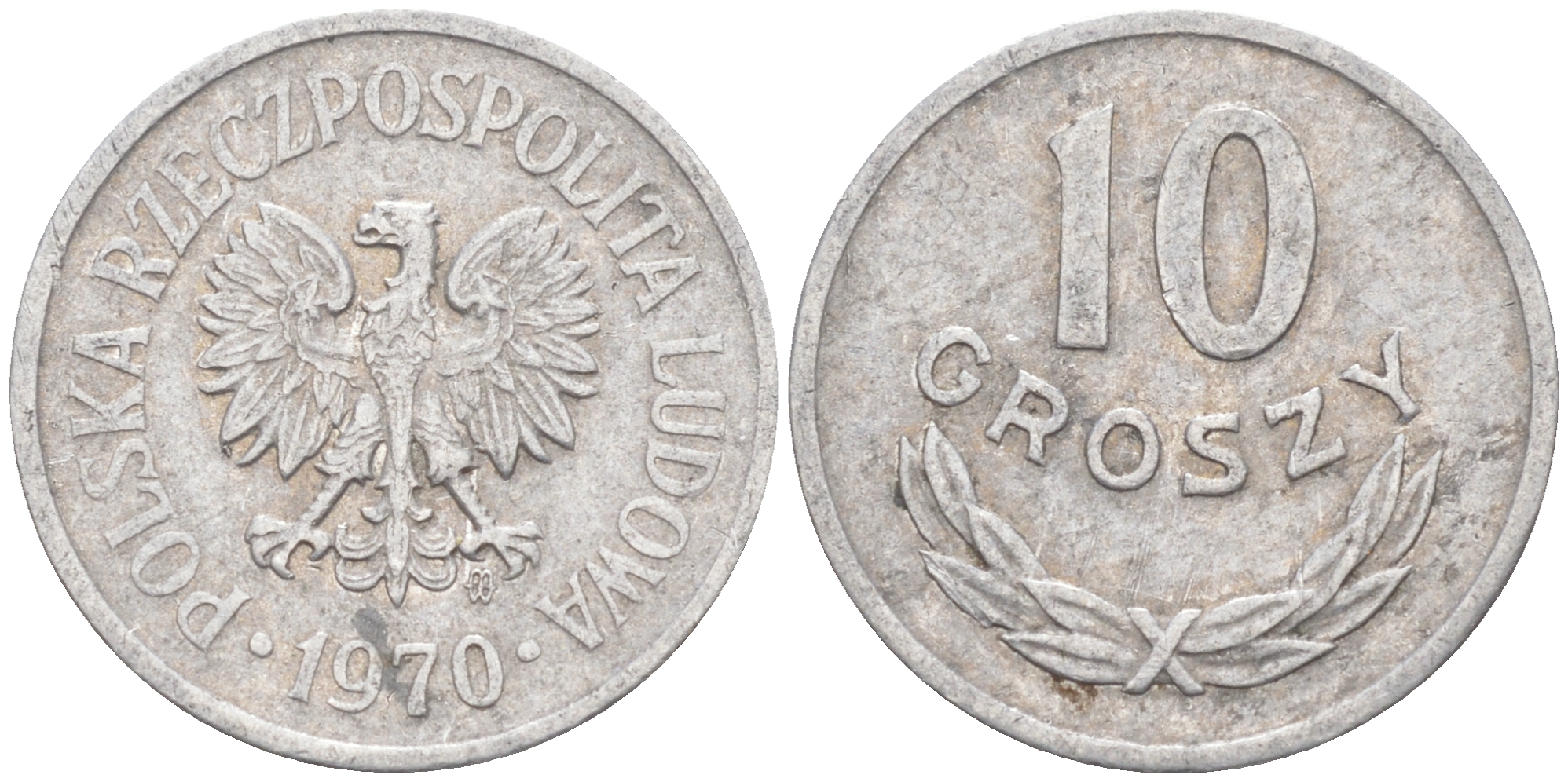 ПОЛЬША 10 ГРОШЕЙ 1970 MW KM АА47 алюминий 187-913