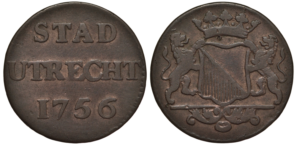 НИДЕРЛАНДЫ УТРЕХТ 1 ДУИТ 1756 KM 91 медь 1515-2041