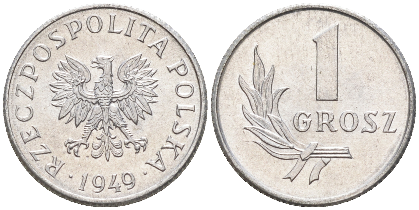 Польша 1 грош 1949 год тип KM 39 алюминий  UNC  4567-326