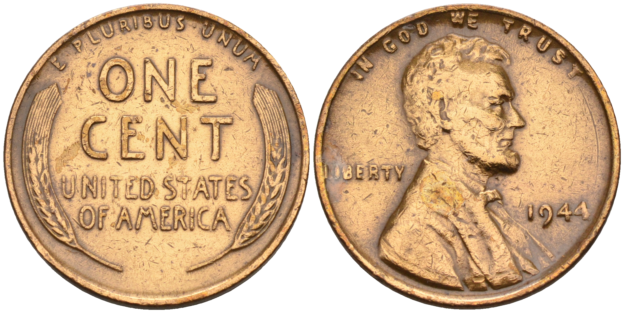 США 1 цент 1944 Линкольн KM А132 медь цинк    4115-269