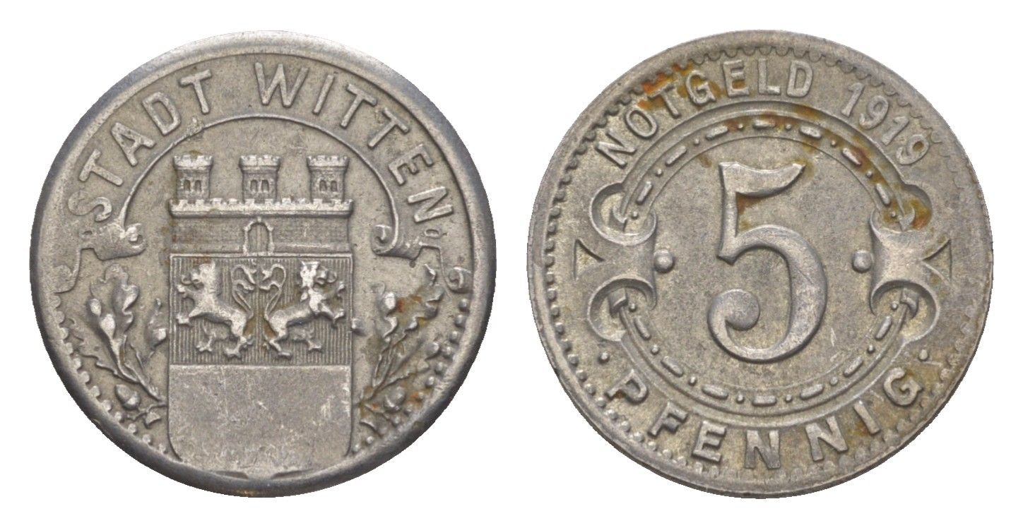 Виттен 5 пфеннигов 1919 Funck 604.4, Men05 27464.9, Men18 34499.9 железо 4639-211