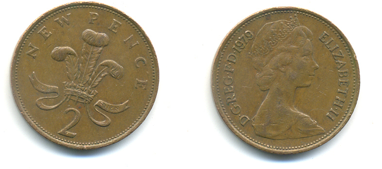 Великобритания 2 пенса 1979 Елизавета II (1952-2022) KM 916, Spink 4235 (C1) бронза 177-822