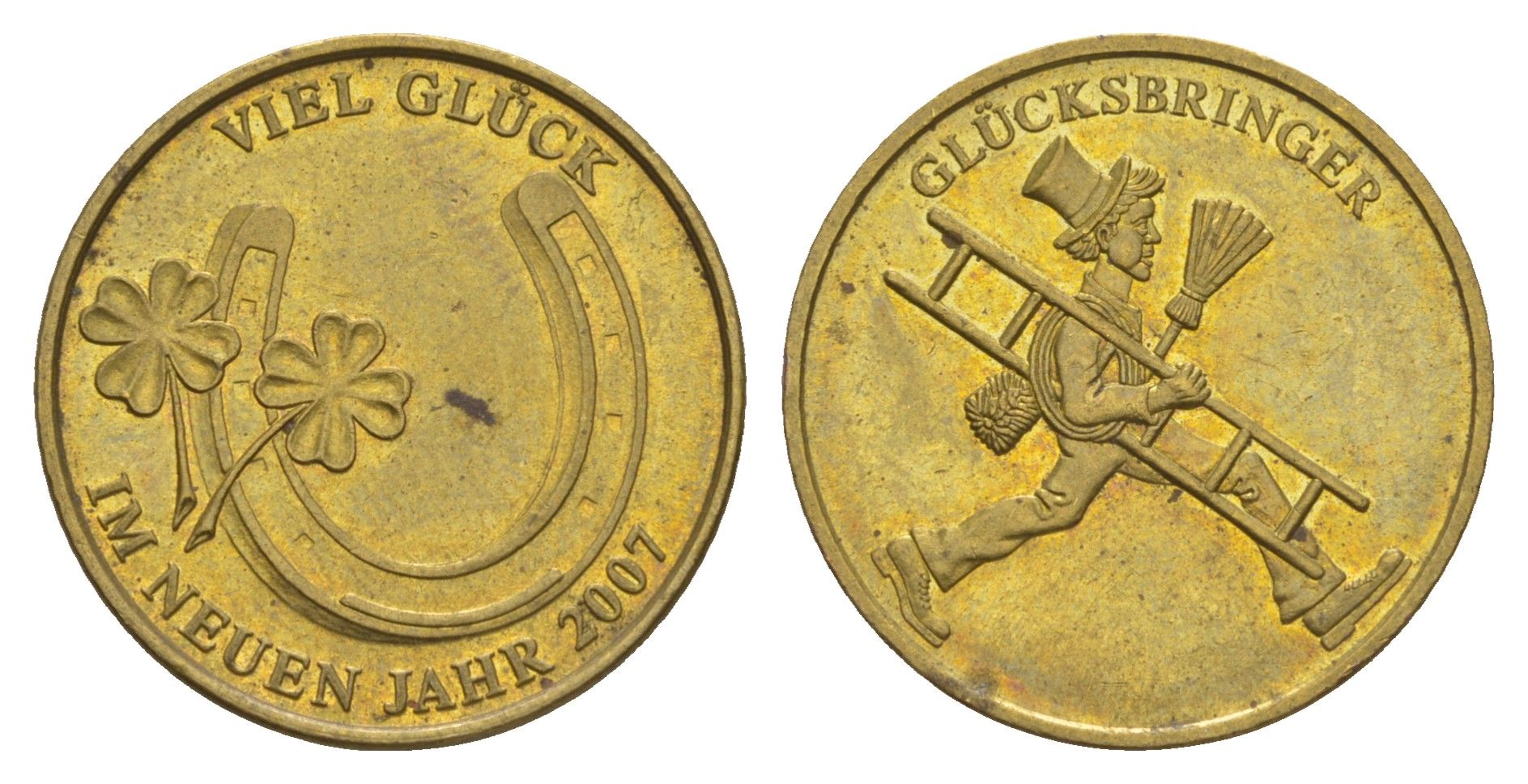 Австрия новогодний счастливый жетон 2007 диаметр 23 мм, вес 8,7 гр латунь aUNC 4656-513