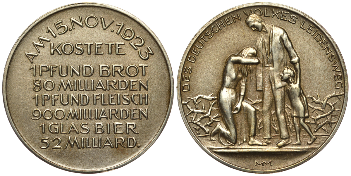 Германия медаль 1923 инфляция, цена на 15 ноября 1923 латунь 413-6622