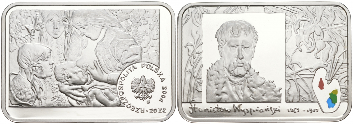 Польша 20 злотых 2004 Польские художники XIX-XX вв. Станислав Выспяньский, цветная эмаль KM 513 серебро PROOF 1090-3-11