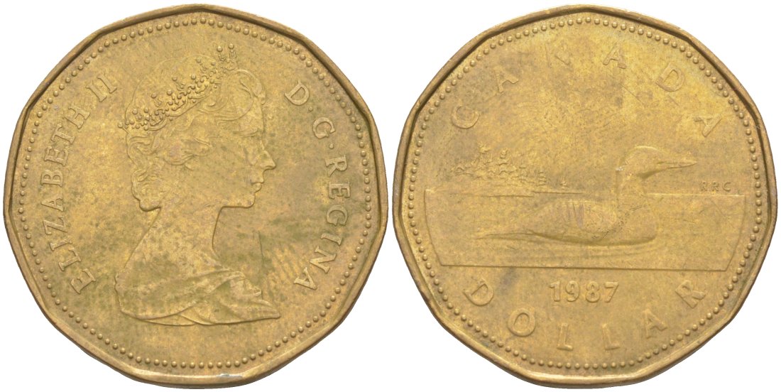 Канада 1 доллар 1987 Елизавета II (1952-2022), утка KM 157 никель плакированный алюминиевой бронзой 63-442