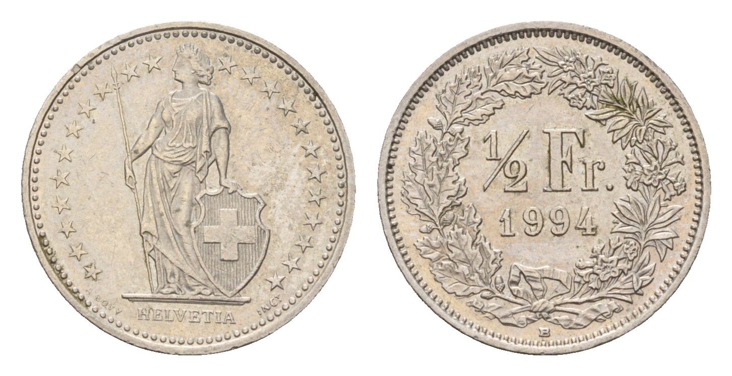 Швейцария 1/2 франка 1994 KM 23a медно-никель 187-561