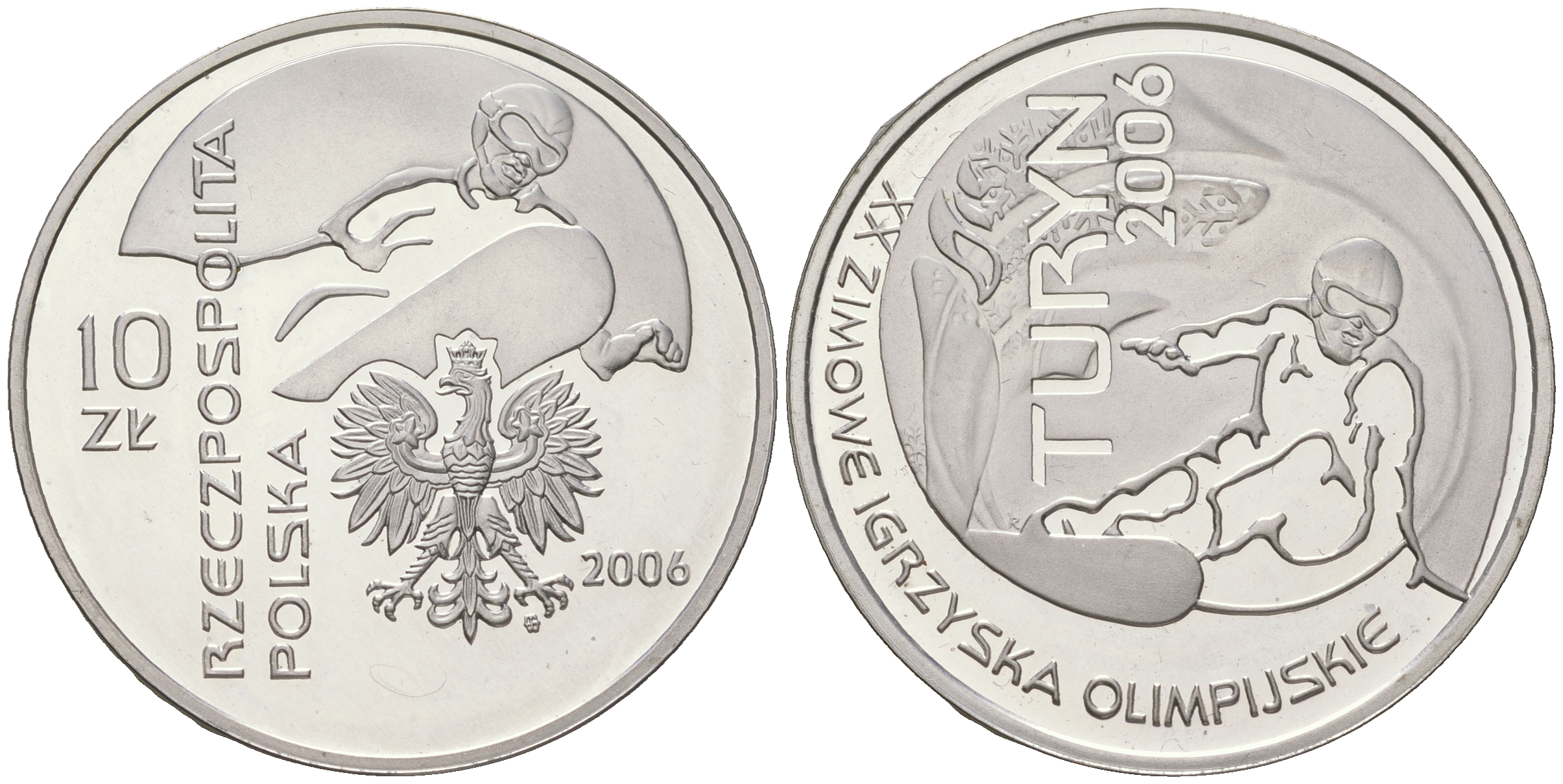 Польша 10 злотых 2006 MW, XX зимние Олимпийские игры в Туриние, сноуборд KM 555 серебро PROOF 1099-1-15