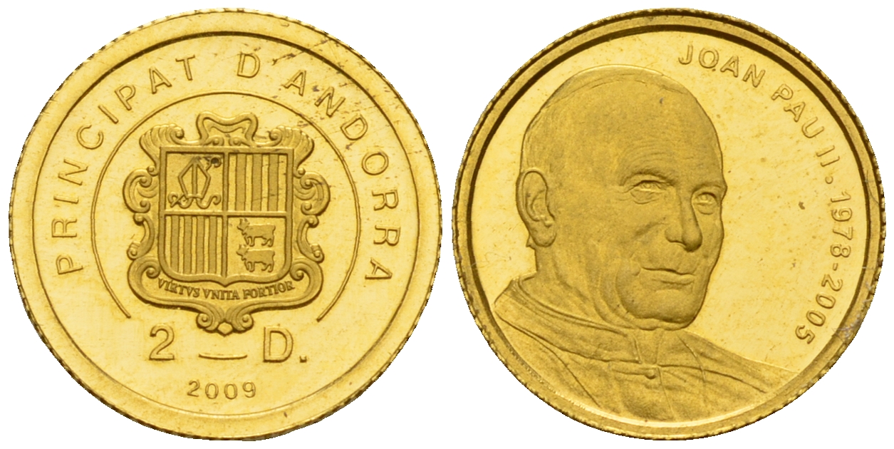 Андорра 2 динера 2009 Иоанн Павел II KM 426 золото PROOF 00-804-03