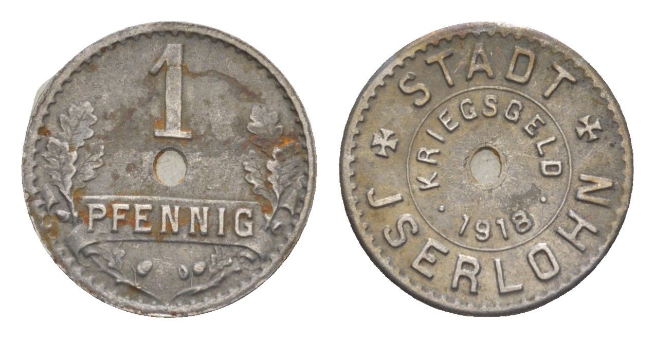 Изерлон 1 пфенниг 1918 Funck 228.6A, Men18 15462.10 железо 4636-1235