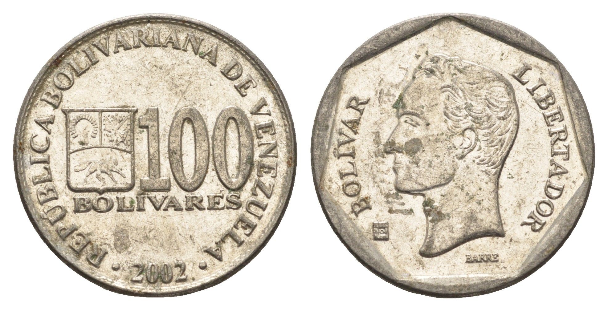 Венесуэла 100 боливаров 2002 Симон Боливар Y 83 сталь плакированная никелем 4662-1017