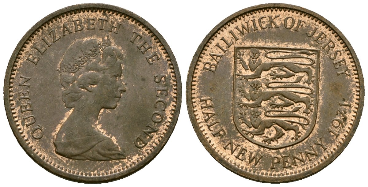 Джерси 1/2 нового пенни 1971 королева Елизавета II (1952-) KM 29 бронза 4173-1061