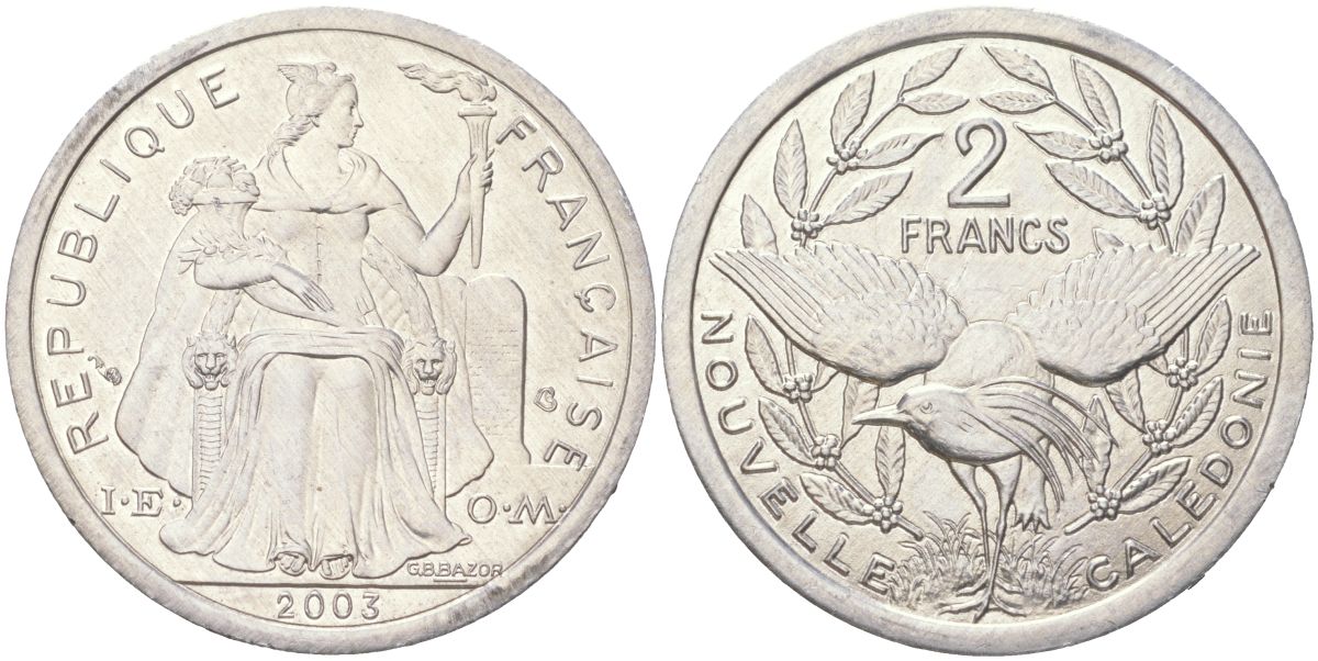 Новая Каледония 2 франка 2003 KM 14 алюминий UNC 4132-337