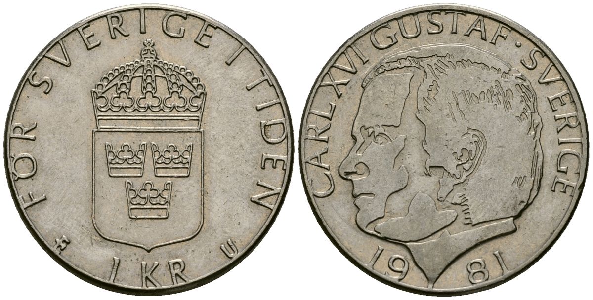 Швеция 1 крона 1981 Карл XVI Густав (1973- ) KM 852 медь плакированная медно-никелем 4176-557
