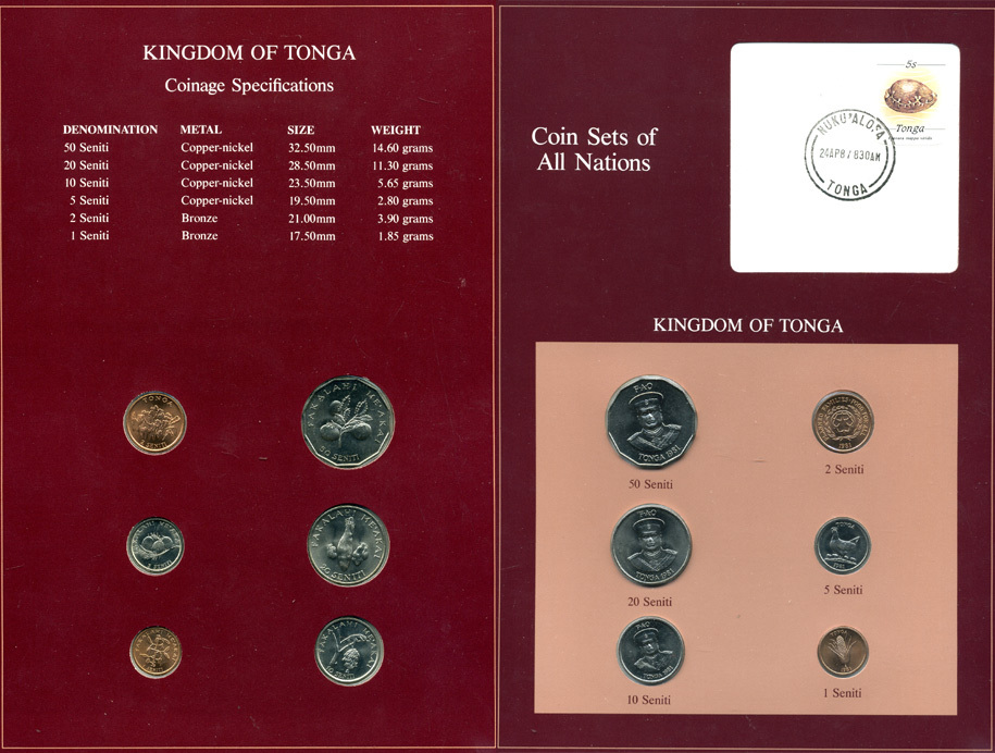 Тонга набор из 6 монет 1981 серия наборы мира, запайка в буклете с маркой    UNC  14-01-03-21