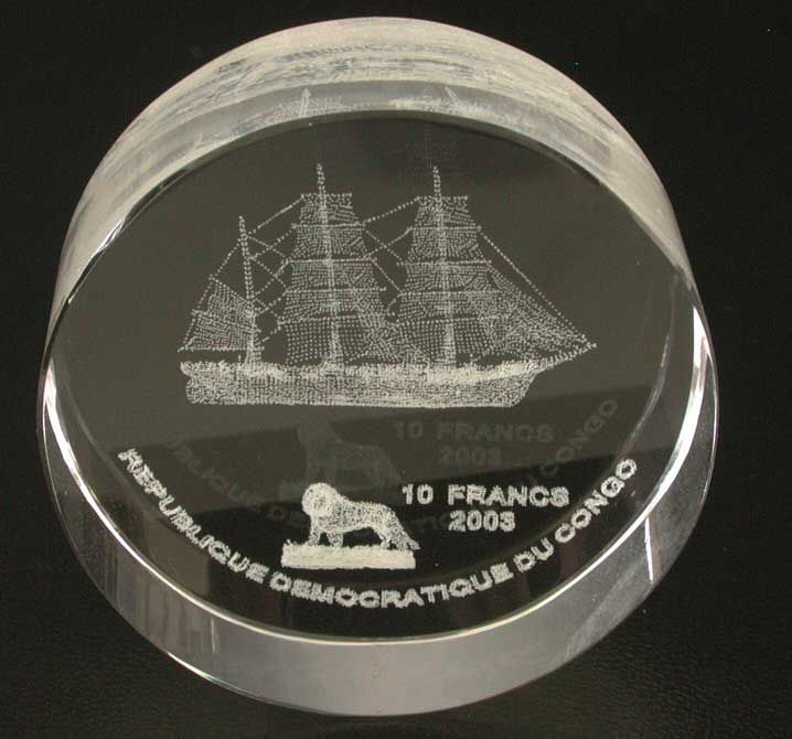 КОНГО 10 ФРАНКОВ 2003 КОРАБЛЬ акрил, объемная! Ш6