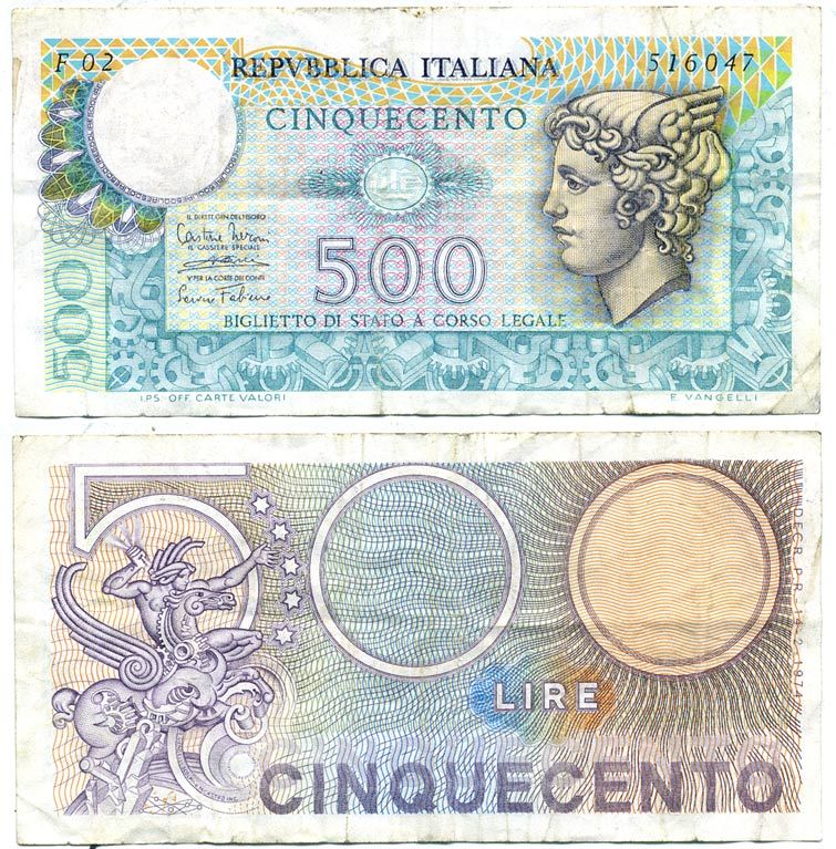 Италия 500 лир 1974 Меркурий Pick 94 бумага 7484-17-1-2