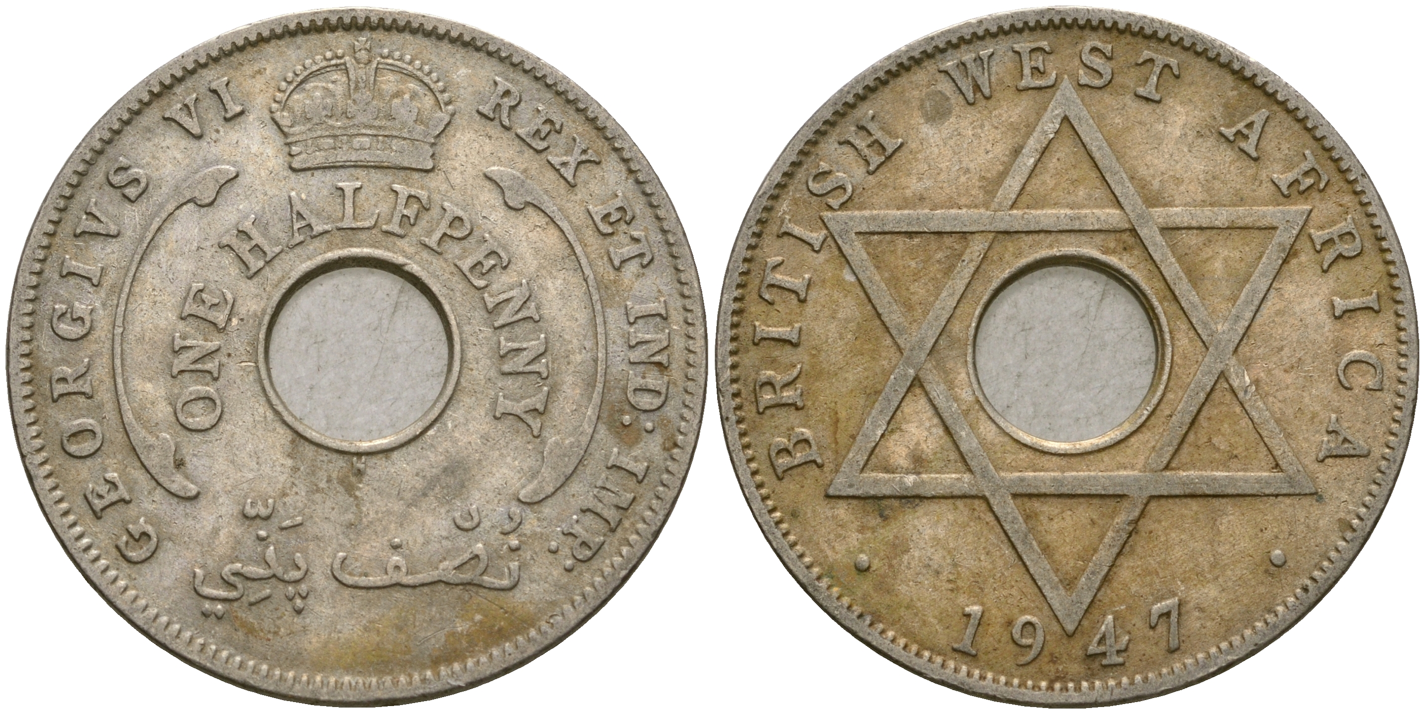 Британская Западная Африка 1/2 пенни 1947 H, Георг VI KM 18 медно-никель 25-1235